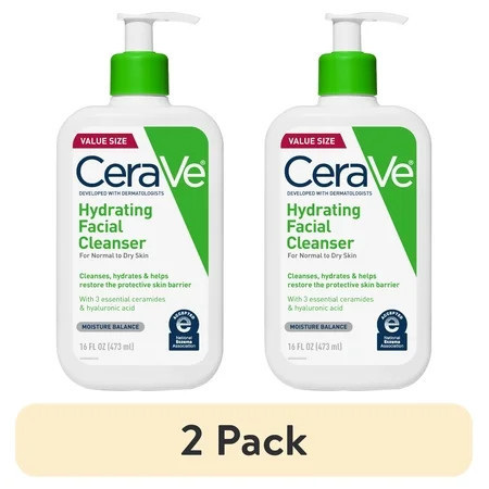 (2 pack) CeraVe Hydrating Facial Cleanser for Normal to Dry Skin, Daily Face Wash for Dryness, 16 fl oz. | Walmart (US)