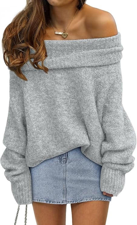 LILLUSORY Womens Off The Shoulder Sweater Oversized Batwing Sleeve Loose Pullover Sweaters Tops | Amazon (US)