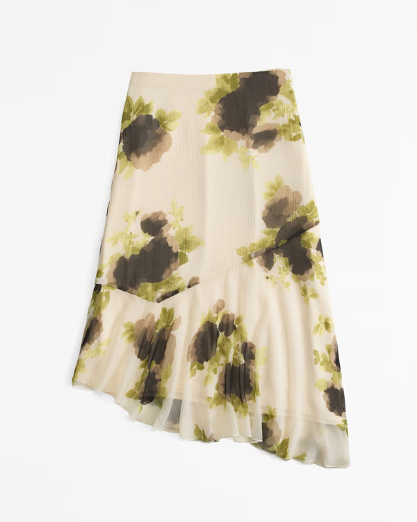 Crinkle Asymmetrical Midi Skirt | Abercrombie & Fitch (US)