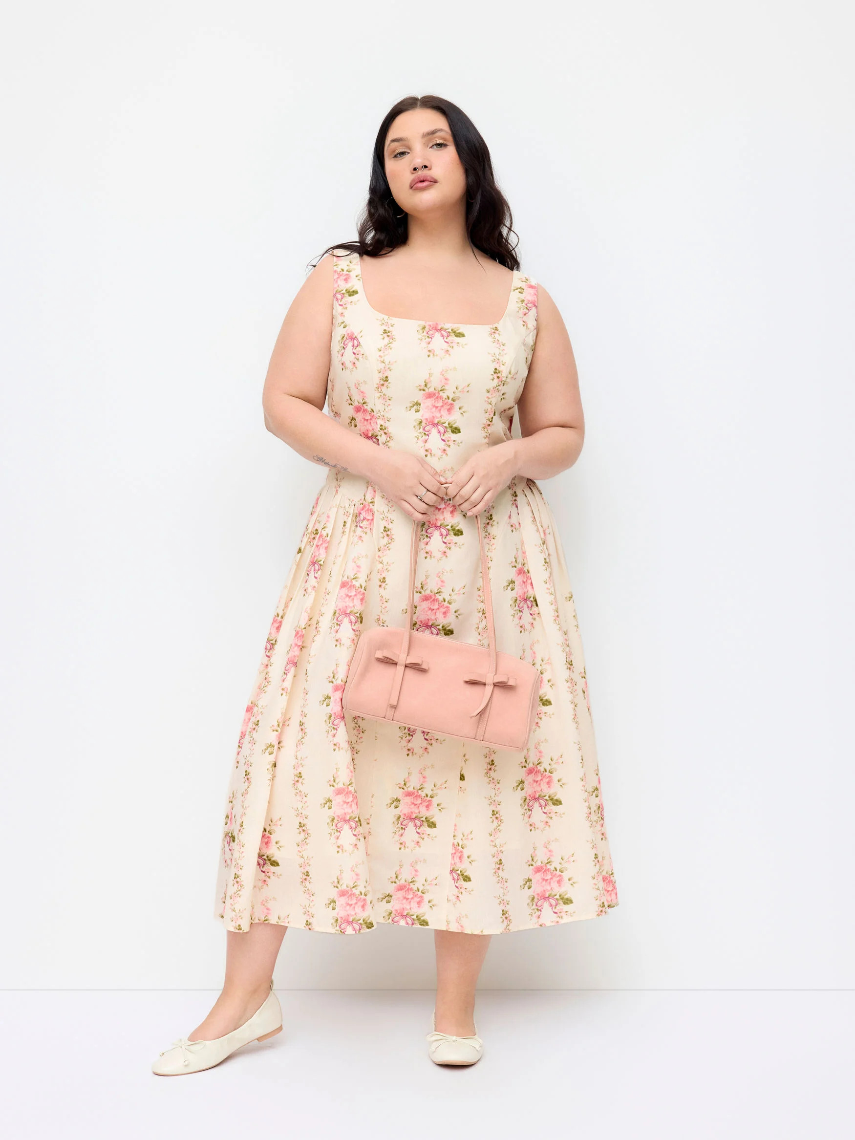 Floral Square Neck Flared Maxi Dress Curve & Plus | Cider