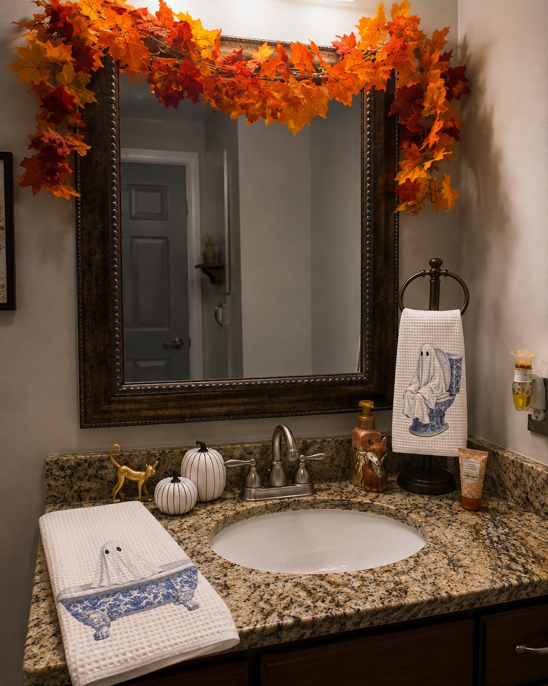 👻 Blue & White Fall Bathroom Decor

Adding a little spooky charm to the bathroom for fall! 🍂👻 These blue & white ghost towels are such a fun way to bring in Halloween decor while still keeping that classic chinoiserie look. 💙🤍 I love how they pair with the blue & white pumpkins, vintage-inspired gold accents, and autumn leaf garland! 🎃🍁

The perfect mix of spooky + traditional for a cozy fall bathroom. 🧡✨

Fall bathroom decor, Halloween bathroom towels, blue and white Halloween decor, chinoiserie pumpkins, blue and white home decor, fall home decorating, Halloween home decor, classic Halloween decor, spooky bathroom decor, autumn decorating ideas.

#LTKHome #LTKSeasonal #LTKmomlife