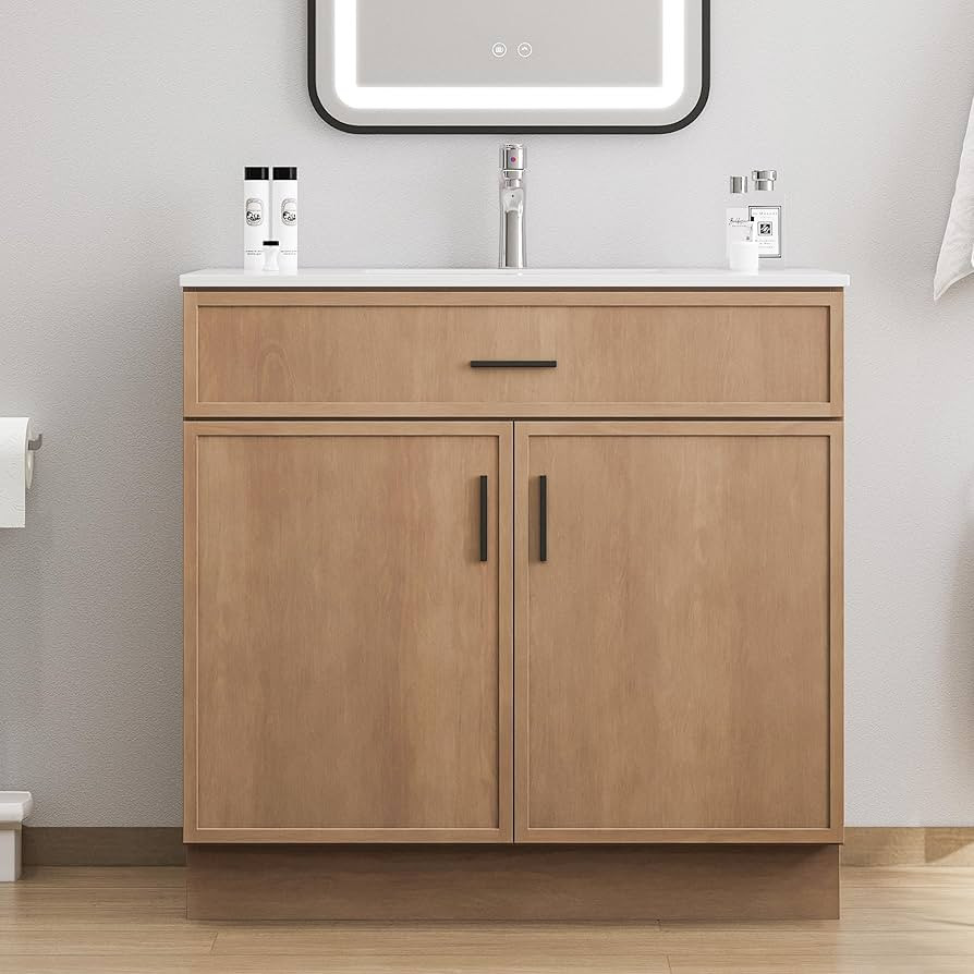 36 Inch Bathroom Vanity with Sink, Freestanding Bathroom Sink Cabinet with Ceramic Countertop, Mo... | Amazon (US)