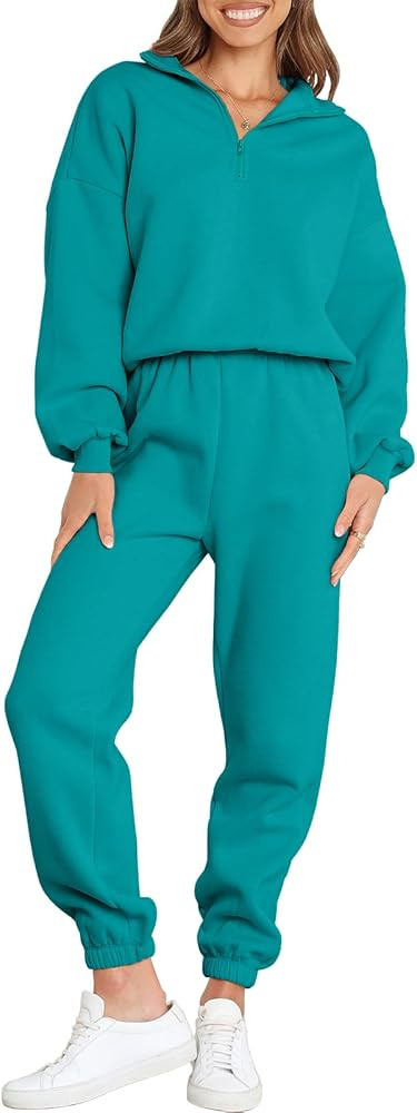 ANRABESS Women 2 Piece Outfits Sweatsuit Oversized Half Zip Sweatshirt Jogger Sweatpants Tracksui... | Amazon (US)