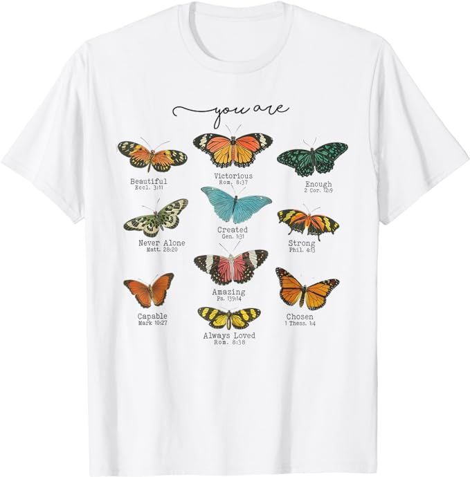 You Are Beautiful Bible Verse Religious Christian Butterfly T-Shirt | Amazon (US)