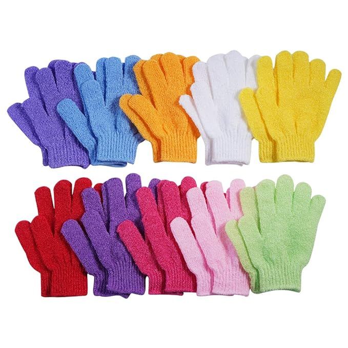 Amazon.com : 10 Pairs Exfoliating Gloves,Made of 100% Nylon,10 Colors Double Sided Exfoliating Gl... | Amazon (US)