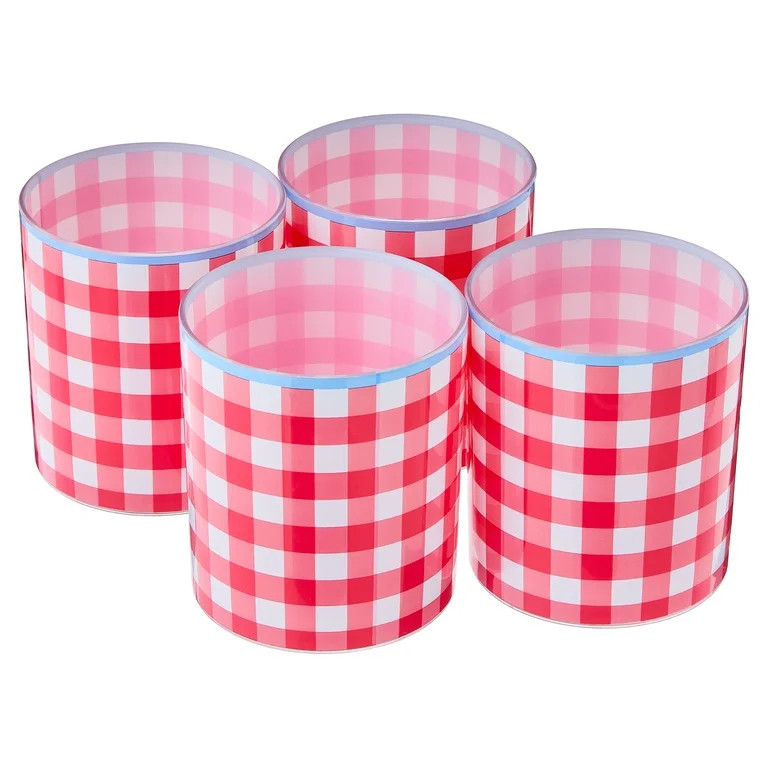 Sheila Bridges Philadelphia Red Gingham Lowball Tumblers, 4 Count | Walmart (US)