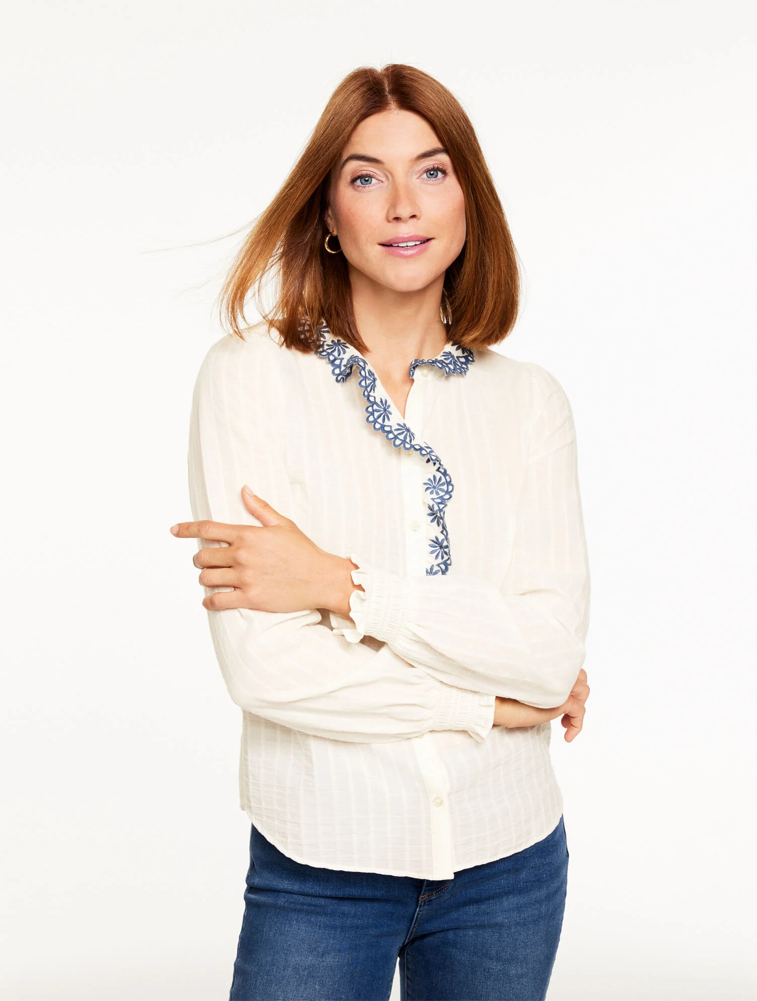 Embroidered Smocked Top | Talbots