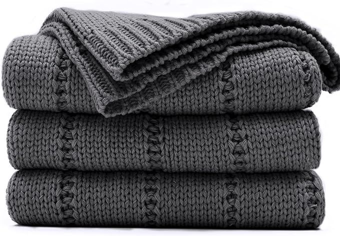 RECYCO Cable Knit Dark Grey Throw Blanket Twin Size for Couch, Super Soft Warm Cozy Decorative Kn... | Amazon (US)