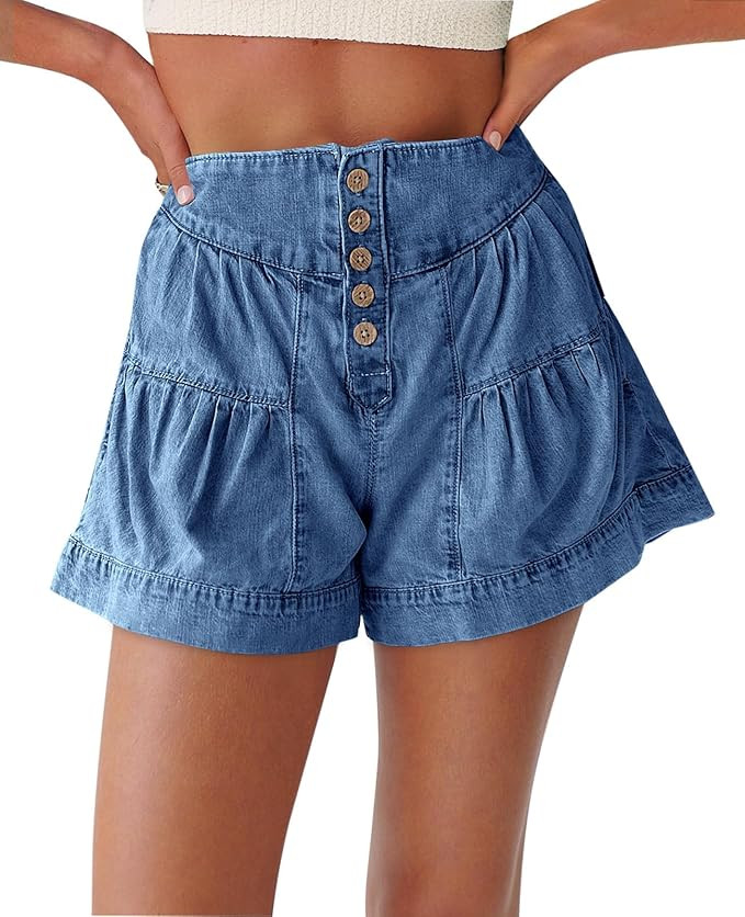 Cicy Bell Womens Summer Flowy Jean Shorts Button Up High Waisted Wide Leg Denim Skort with Pocket... | Amazon (US)