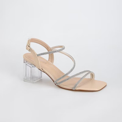 Berness Women's Hera Rhinestone Strappy Clear Block Heel Sandals | Target