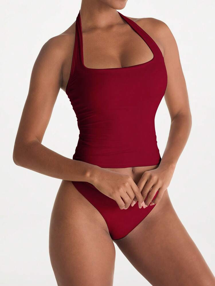 XLLAIS Sexy Backless Halter Tops Fashion Square Neck Elastic Casual Slim Fit Summer Women's Camisole | SHEIN