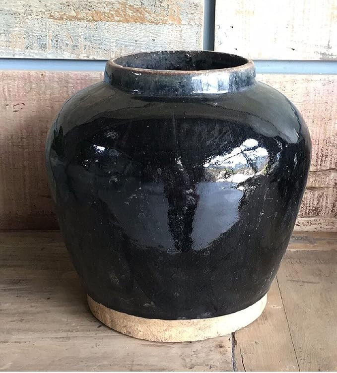 Artissance Large Vintage Glazed Obsidian Vase w/Unfinished Base, Black (Size & Color Vary) | Amazon (US)