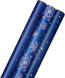 Hallmark Holiday Wrapping Paper with Cut Lines on Reverse (3 Rolls: 120 sq. ft. ttl) Starry Snowf... | Amazon (US)