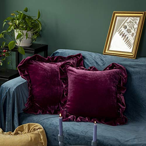 GLORY SEASON Velvet Throw Pillow Cover Soft Decorative Luxurious Solid Square Cushion Case for Sofa Couch Bedroom Farmhouse,Pack of 2, 18 x 18 Inches, Amaranth | Amazon (US)