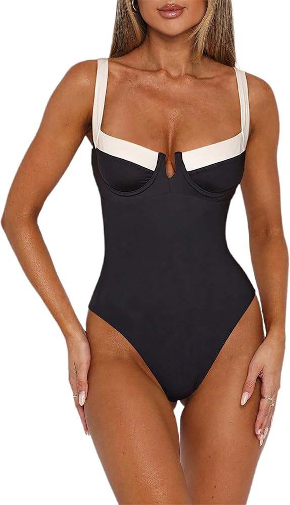 HYPERFIRE Women's High Cut Cheeky One Piece Swimsuit Underweired Swimwear Push up Bathing Suit | Amazon (US)