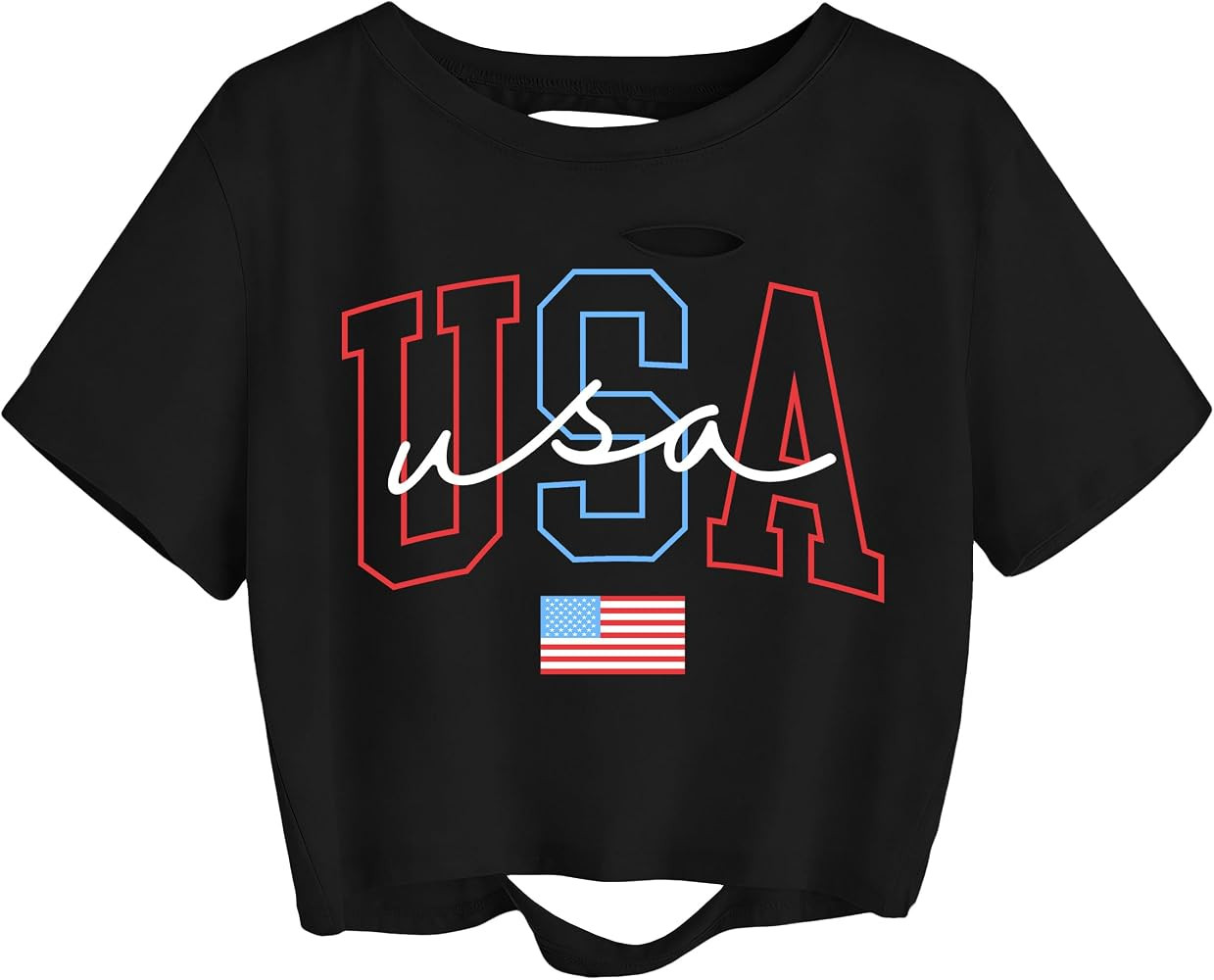 hohololo USA Crop Tops Women 4th of July Shirts Patriotic Shirt American Flag Tee Memorial Day Ts... | Amazon (US)
