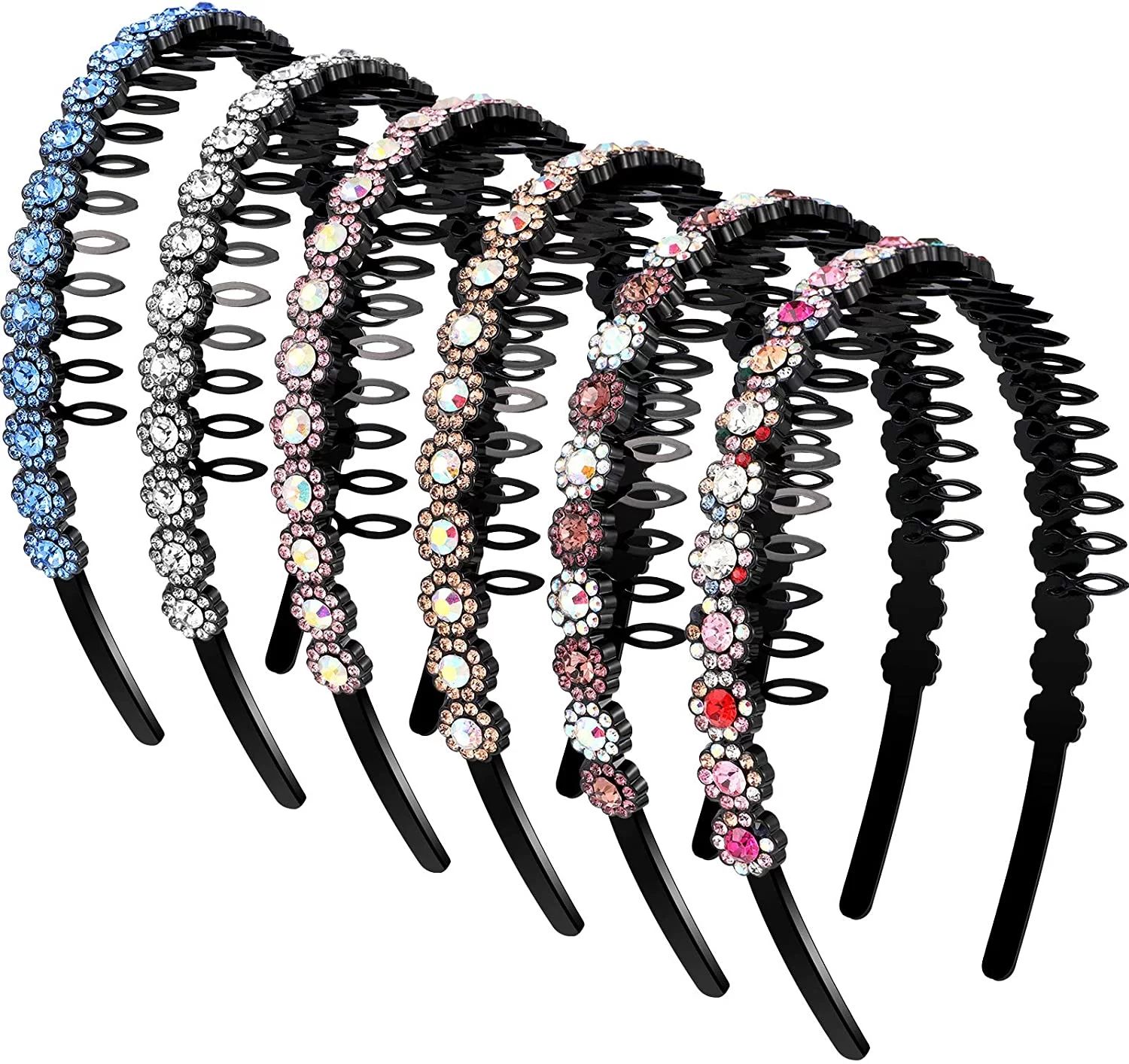 6 Pieces Elastic Rhinestone Beaded Headband for Women, Shiny Crystal Comb Hairband, Non-Slip Hair... | Walmart (US)