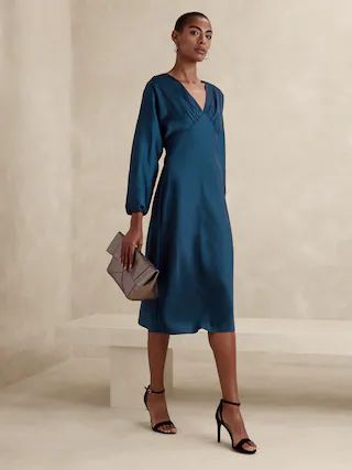 Bloussant-Sleeve Midi Dress | Banana Republic Factory