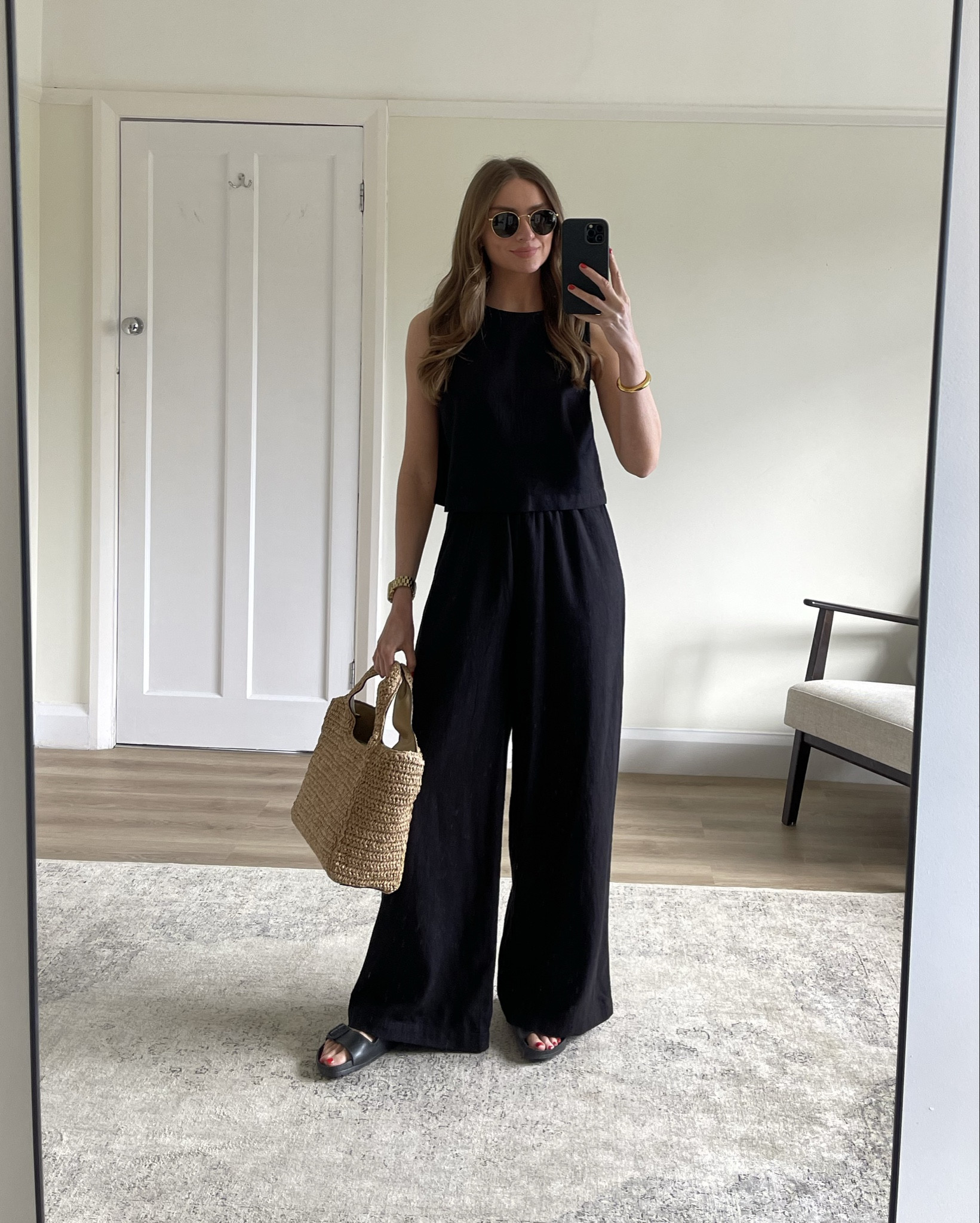 All-black summer outfit styling 

Wearing…

A size 8 in the black Warehouse Linen Paper Bag Wide Leg Trousers
I’m 5ft 6

A size 8 in the black  Warehouse Linen Button Detail Box Top

Birkenstock Eva arizona sandals

Rayban round sunglasses

M&S straw bag 

EMILYBULL20 for 20% of the Monica Vinader jewellery


Holiday outfit, city break outfit, black linen outfit, straw bag, beach outfit 

#LTKstyletip #LTKSeasonal #LTKeurope