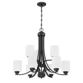CRAFTMADE Bolden 9-Light Flat Black Finish w/Frost White Glass Transitional Chandelier for Kitche... | The Home Depot