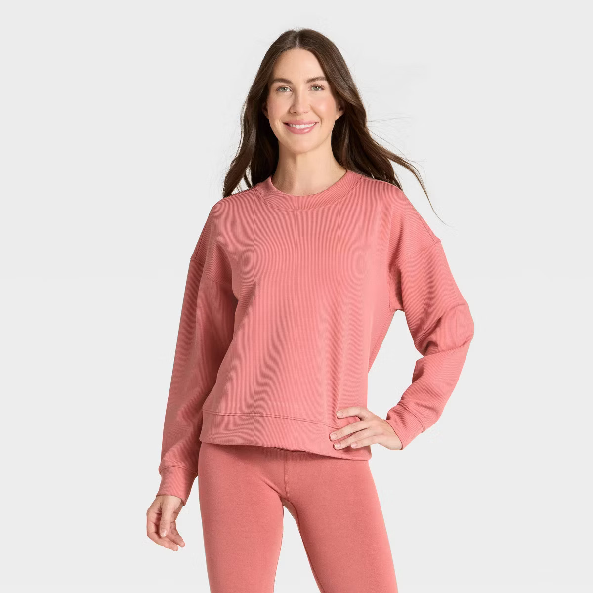 Women's Airy Sleek Ribbed Crewneck Sweatshirt - All In Motion™ | Target