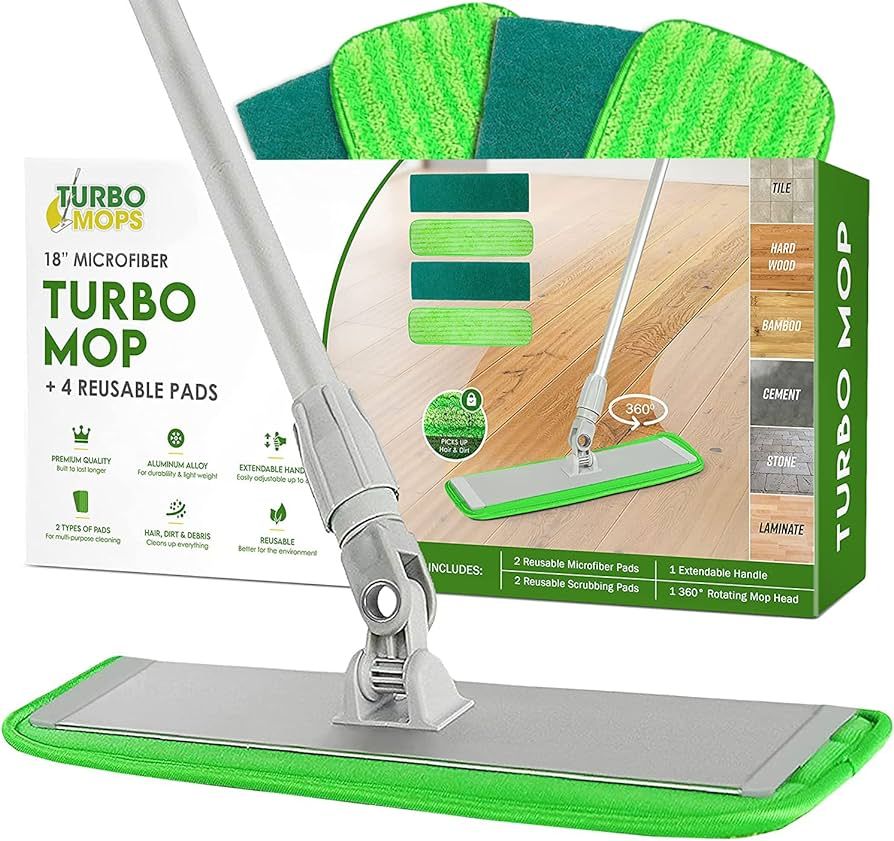 Turbo Microfiber Mop Floor Cleaning System - 18-inch Dust Mop with 4 Reusable Pads for Hardwood a... | Amazon (US)