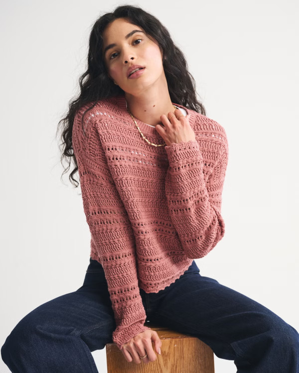 Textural Open-Stitch Crew Sweater | Abercrombie & Fitch (US)