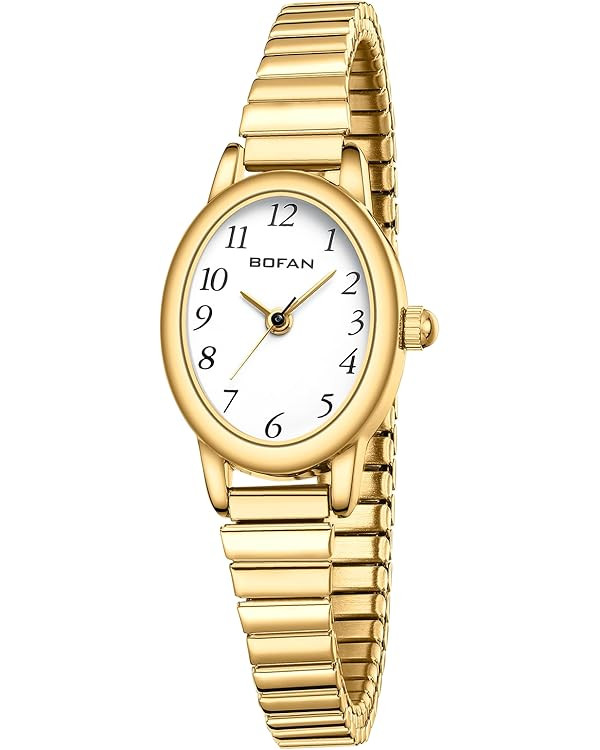 BOFAN Small Gold Watches for Women Easy Read Ladies Quartz Wrist Watch with Stainless Steel Expan... | Amazon (US)