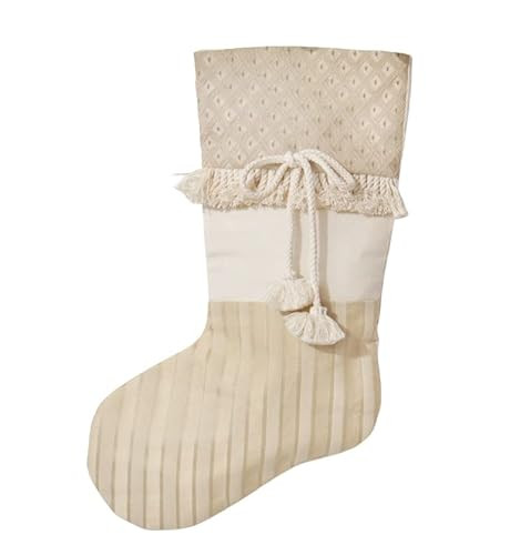 Boho Christmas Stocking, Neutral unbleached cotton (white, ivory, cream beige) rustic farmhouse h... | Amazon (US)