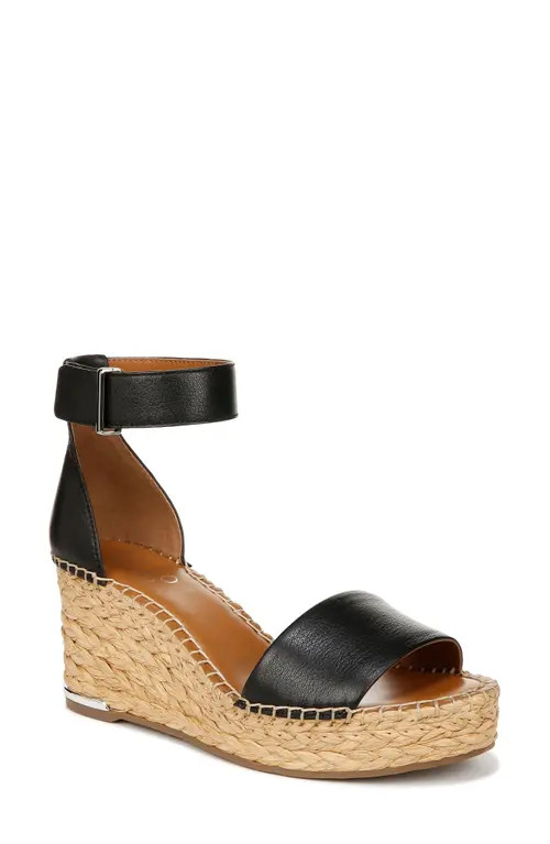 Franco Sarto Clemens Ankle Strap Platform Wedge Sandal in Black Raffia at Nordstrom, Size 5 | Nordstrom