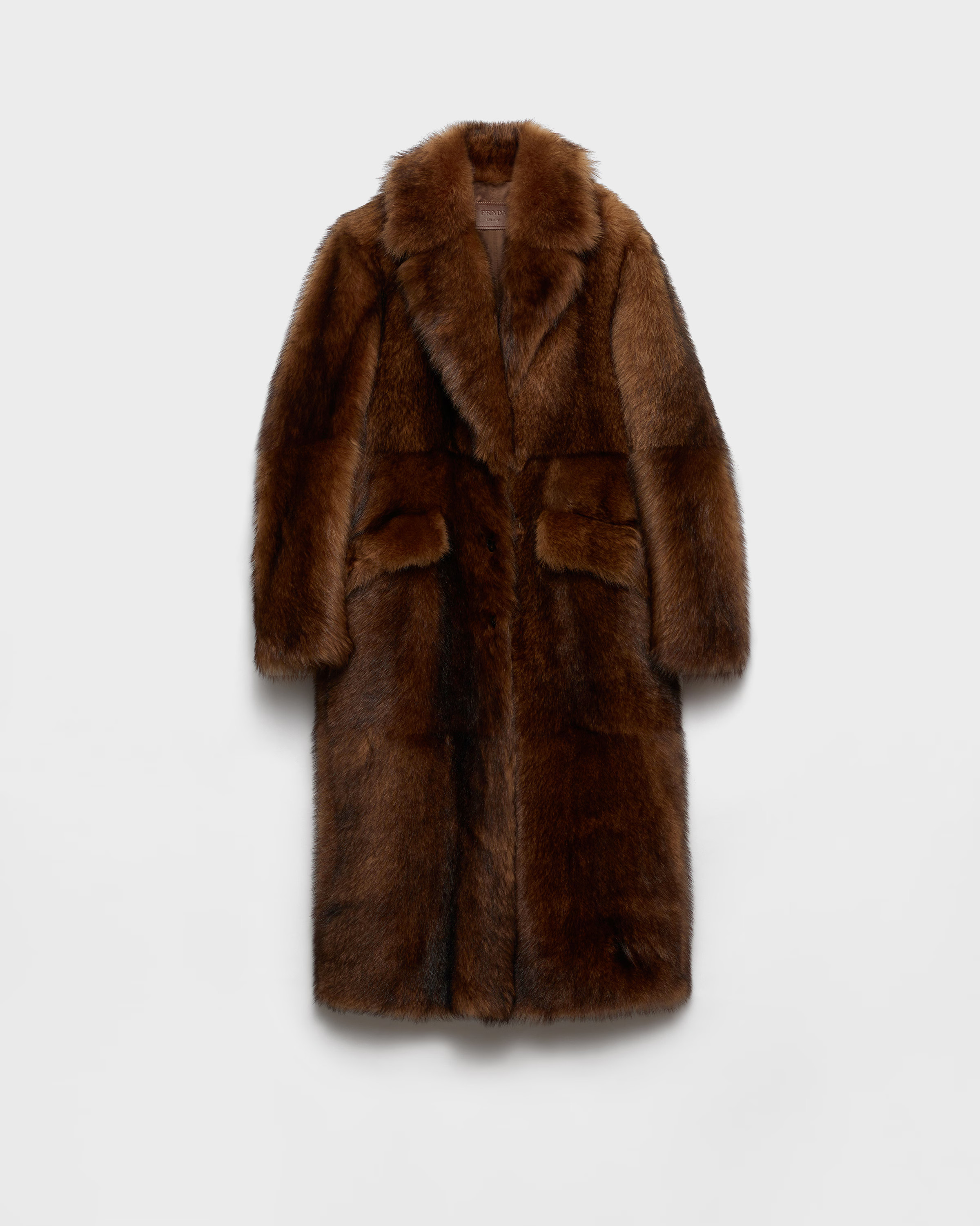 Cognac Shearling Coat | PRADA | Prada UK