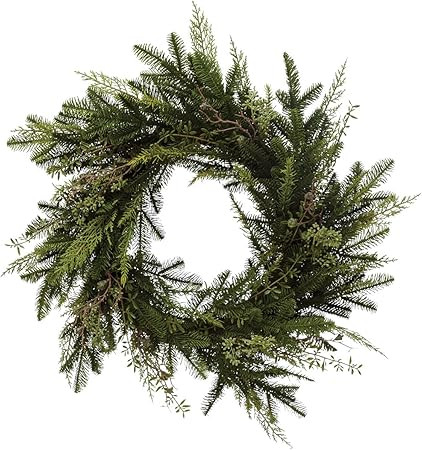 Round Faux Mixed Evergreen Wreath, Green | Amazon (US)