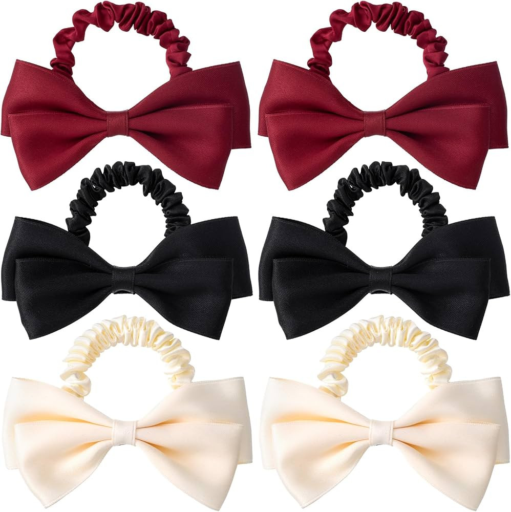CustomyLife 6pcs Silk Bow Scrunchies Black Red White Bowknot Hair Ties Ropes Elastic Bands Ponyta... | Amazon (US)