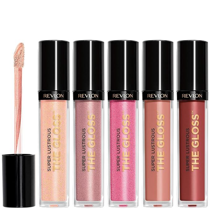 Amazon.com : Lip Gloss Set by Revlon, Super Lustrous 5 Piece Gift Set, Non-Sticky, High Shine, Cr... | Amazon (US)