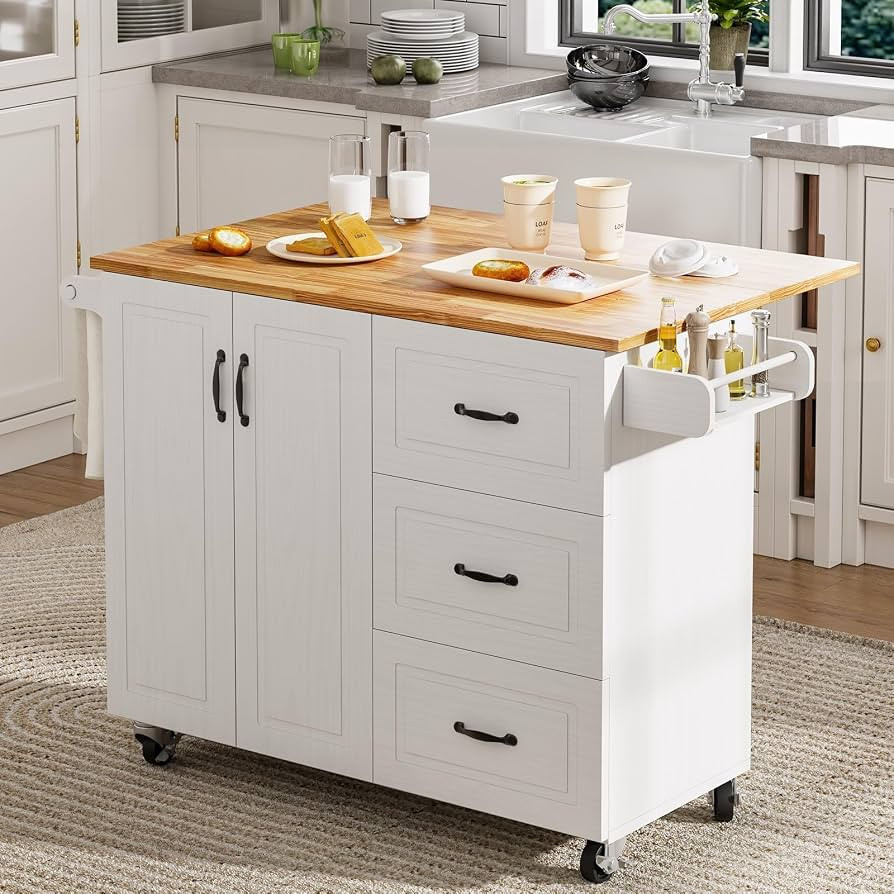 4 EVER WINNER Rolling Kitchen Island on Wheels with Storage, 43" Kitchen Island Cart with Drop Le... | Amazon (US)