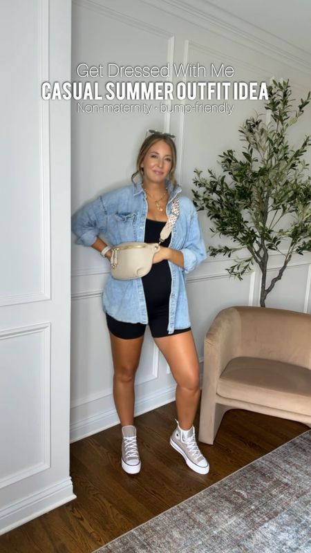 Casual summer outfit idea this oversized denim shirt is currently 20% off! It is perfect for layering. And the Amazon romper is SO soft and comfy and definitely bump-friendly! 

Romper tts small
Shirt sized up for a roomier fit 
Shoes fit tts



#LTKActive #LTKbump #LTKstyletip