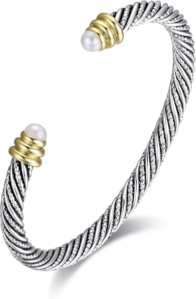 Miraclelove Twisted Cable Bracelet Designer Inspired Jewelry Adjustable Antique Cable Wire Cuff Brac | Amazon (US)
