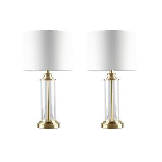26 in. Golden Clarity Glass Cylinder Table Lamp (Set of 2) | The Home Depot