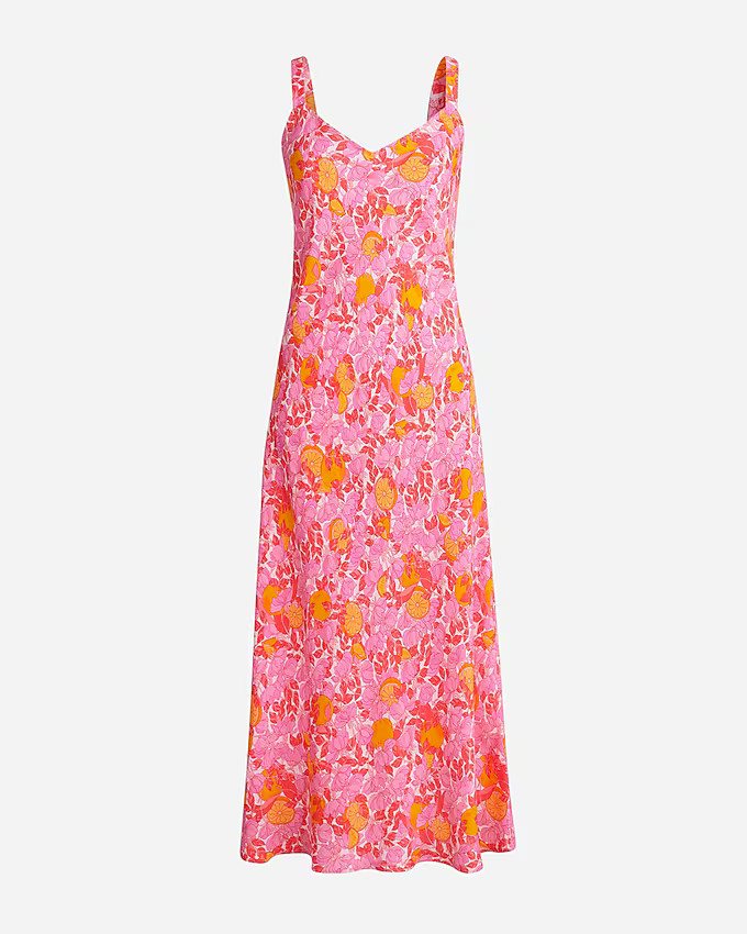 Gwyneth V-neck cupro-blend slip dress in pink limone print | J. Crew US
