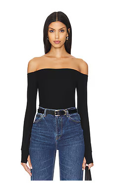 Michael Lauren Lanny Off Shoulder Long Sleeve Top Double Layered Top in Black from Revolve.com | Revolve Clothing (Global)