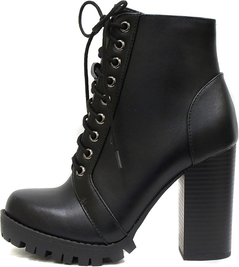 Soda Chalet – Fashion Lace up Military Inspired Ankle Boot with Stacked Heel and Side Zipper | Amazon (US)