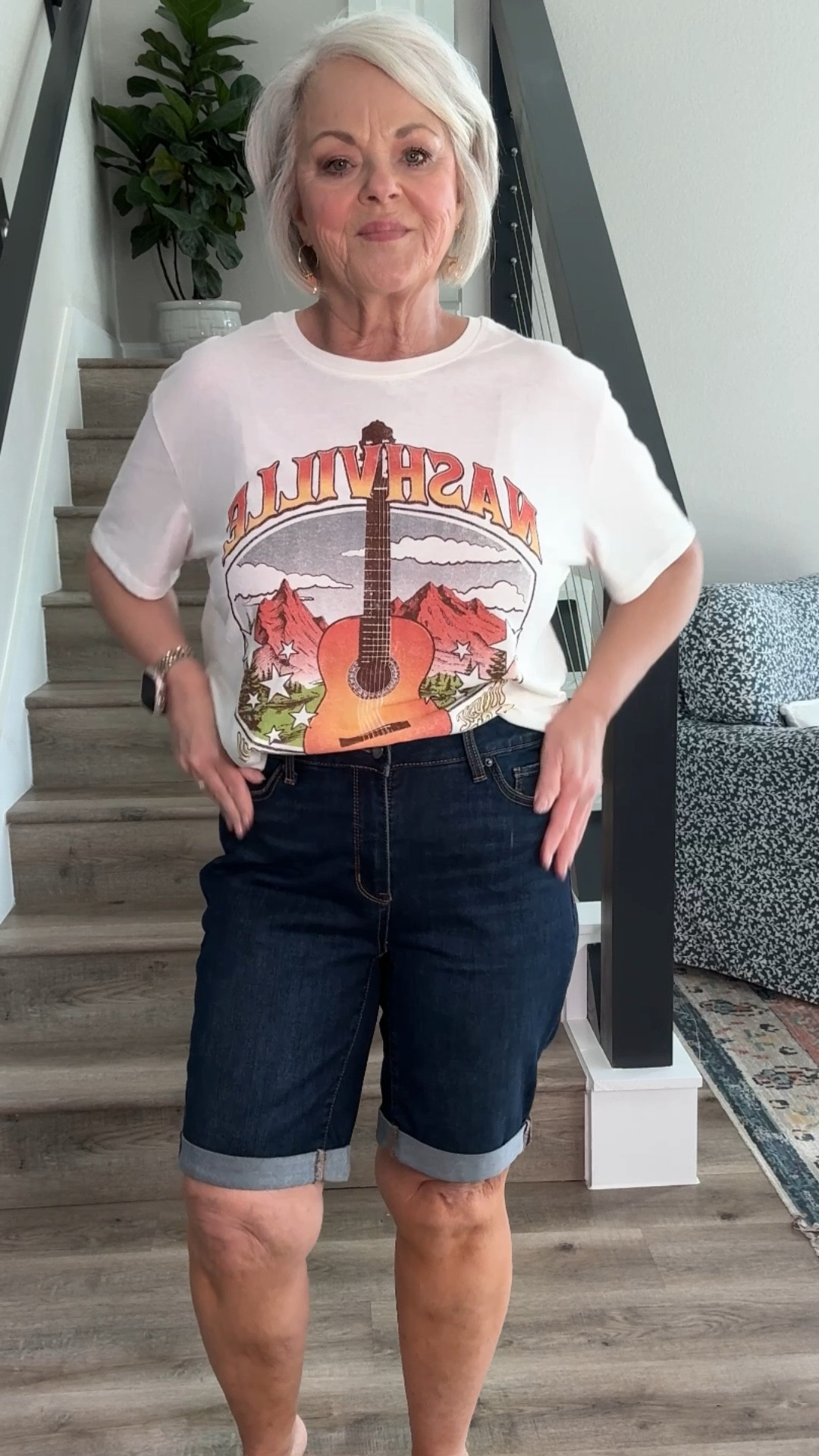 Jean shorts that aren’t too short, have a lot of give and are super comfy!!! Darling graphic tee - affordable fashion!!! 

#LTKFindsUnder50 #LTKOver40 #LTKMidsize