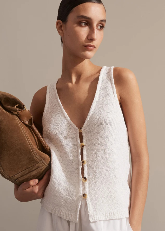 Cotton Bouclé Button Detail Vest | ME+EM Global (Excluding US)