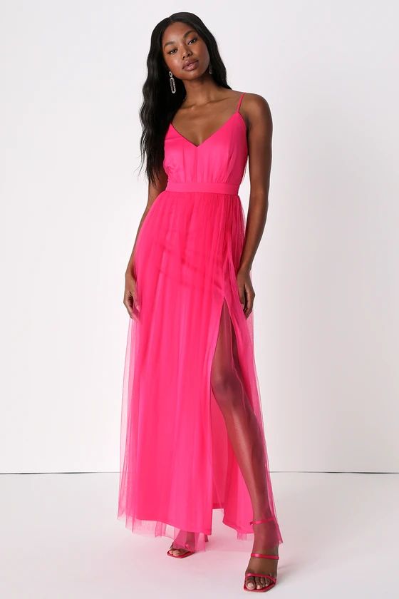 Soiree Not Sorry Hot Pink Tulle Maxi Dress | Lulus (US)