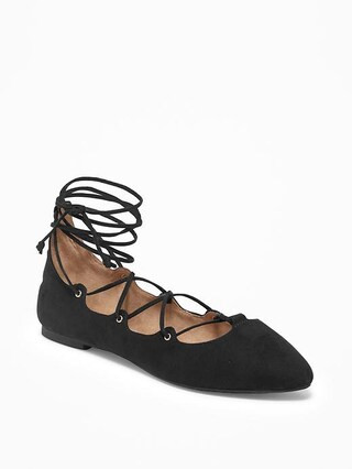 Old Navy Sueded Lace Up Ghillie Flats For Women Size 10 - Black | Old Navy US