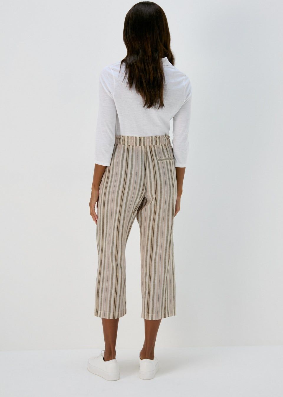 Khaki Stripe Tapered Cropped Linen Trousers - Size 8 | Matalan (UK)