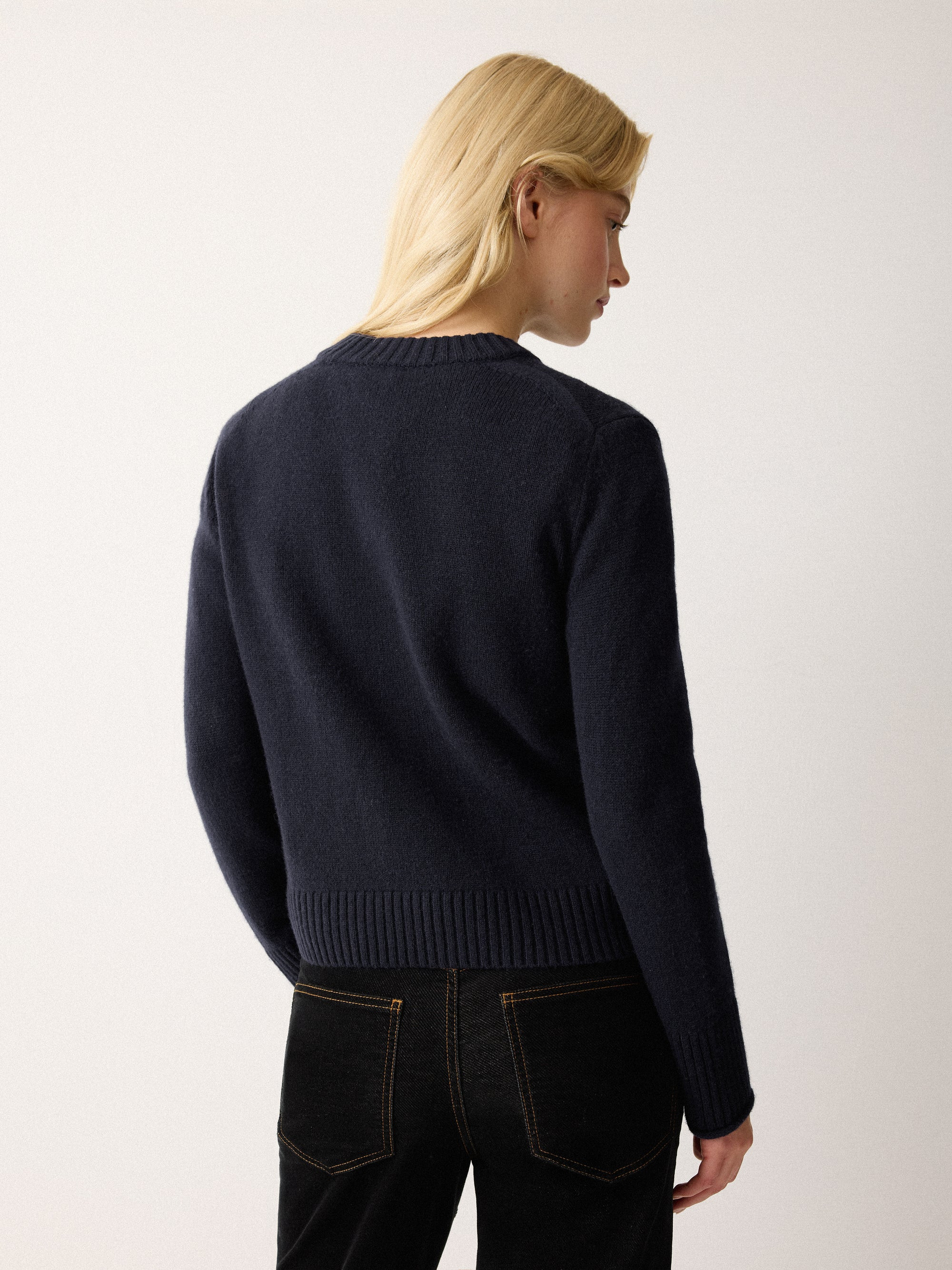 Compact Wool Cashmere Blend Jumper | Navy | Jigsaw (UK)