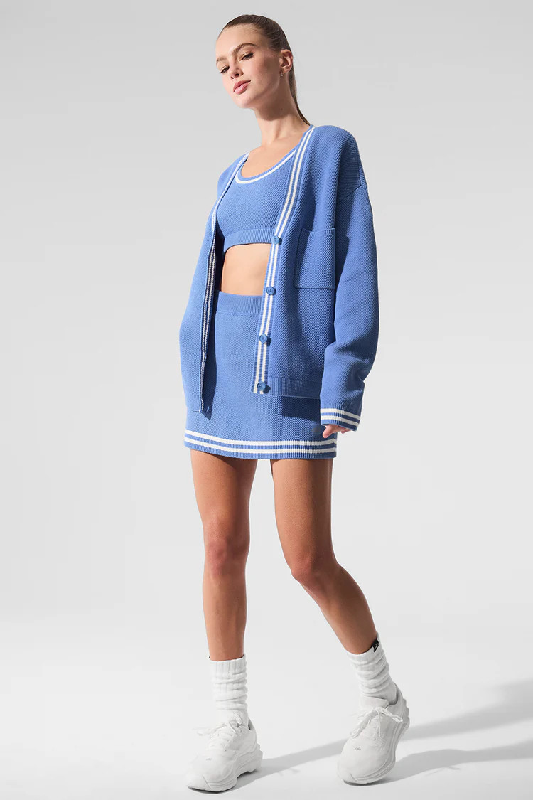Tennis Club Sweater Knit Cardigan - Crystal Clear Blue/White | Alo Yoga (US)