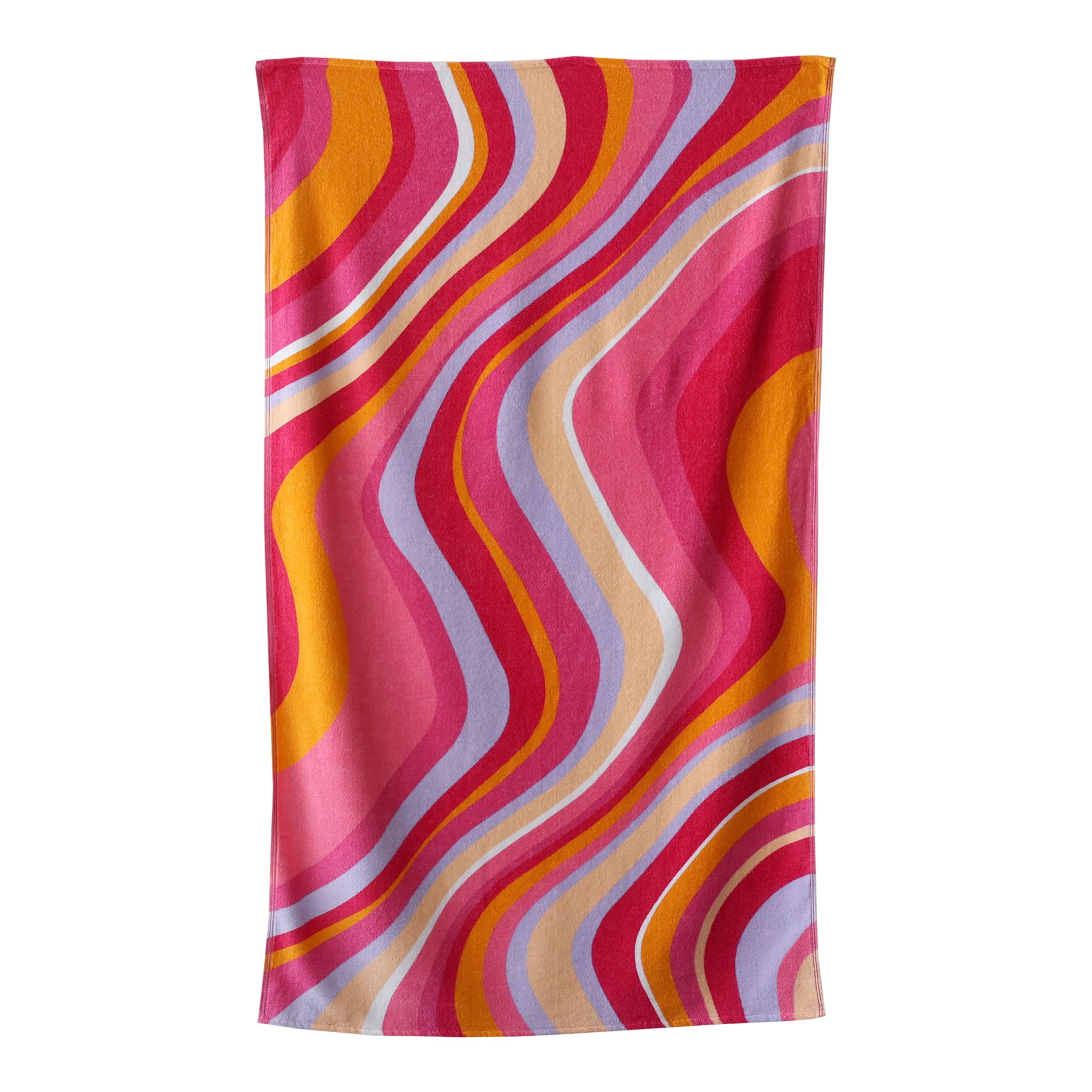 Mainstays Velour Beach Towel, Pink Wavy, Multi-Color, 28x60 | Walmart (US)