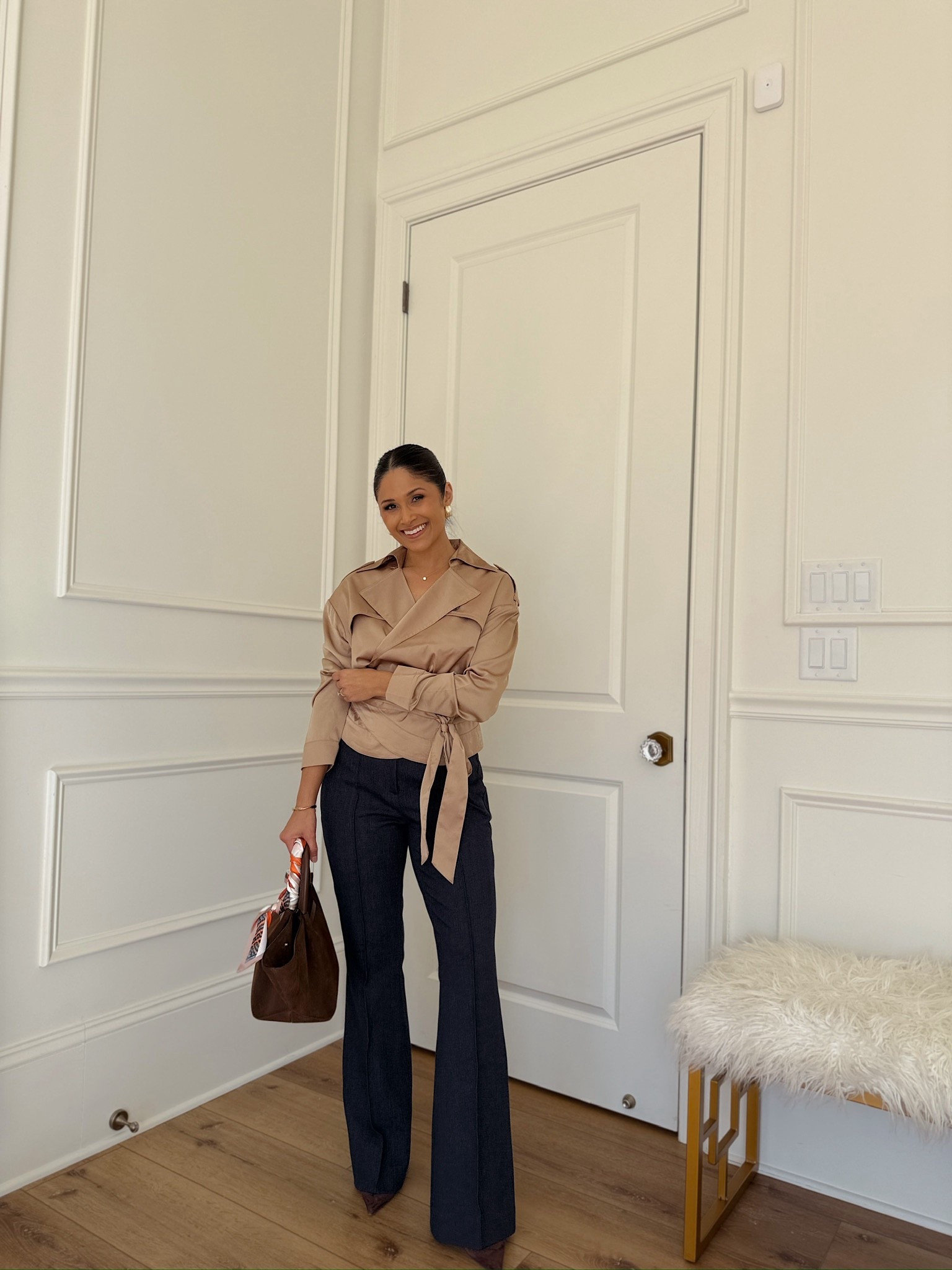 How chic is this satin trench wrap top with these denim-look trousers  from @whbm?! It’s so sleek and flattering and can easily be dressed up for date night! Also comes in petite sizing! 

#workwear #whbm #satintop #denim #workoutfit #ootd

#LTKWorkwear #LTKootd #LTKSeasonal